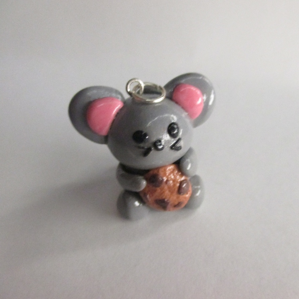 Handmade Polymer Clay Mouse and Cookie Charm